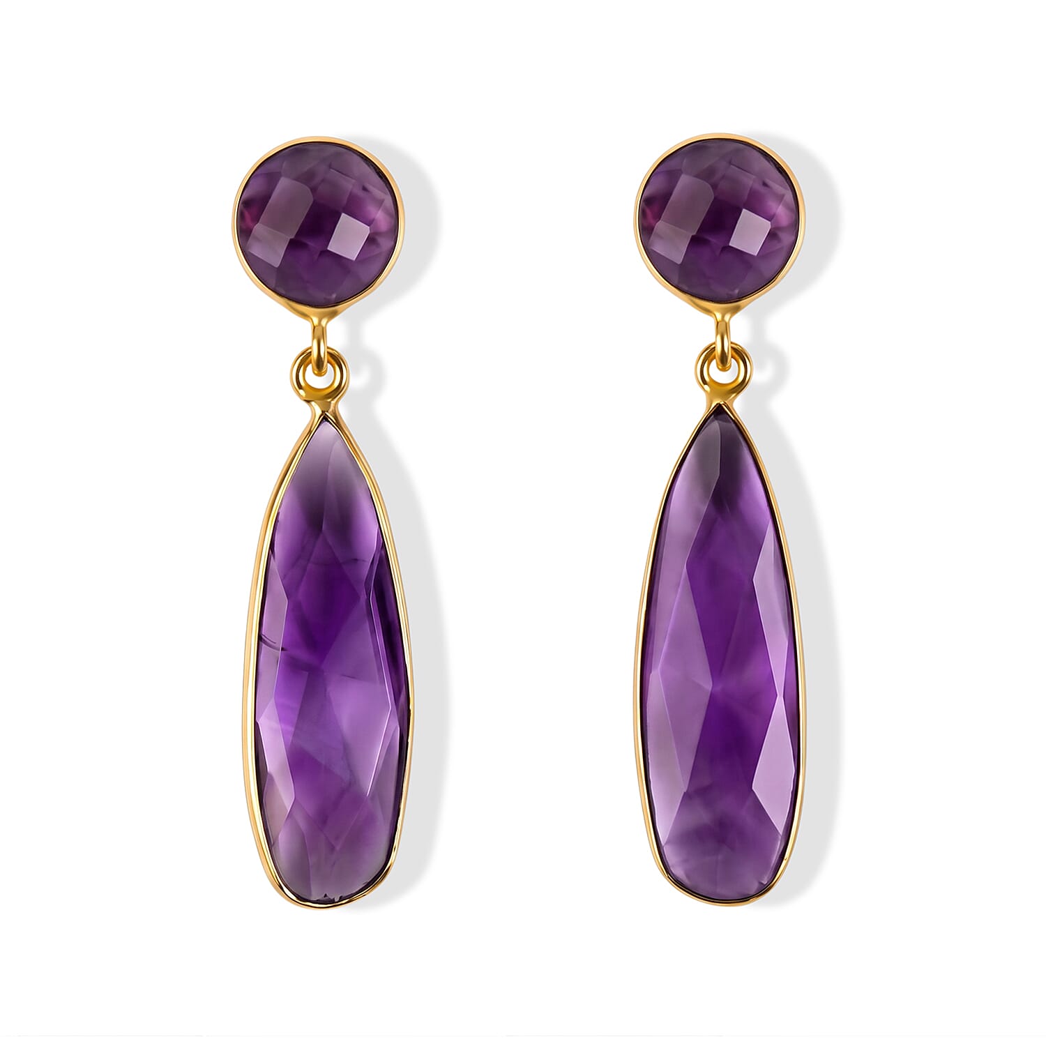 Purple Amethyst Drop Earrings in Goldtone 20ctw