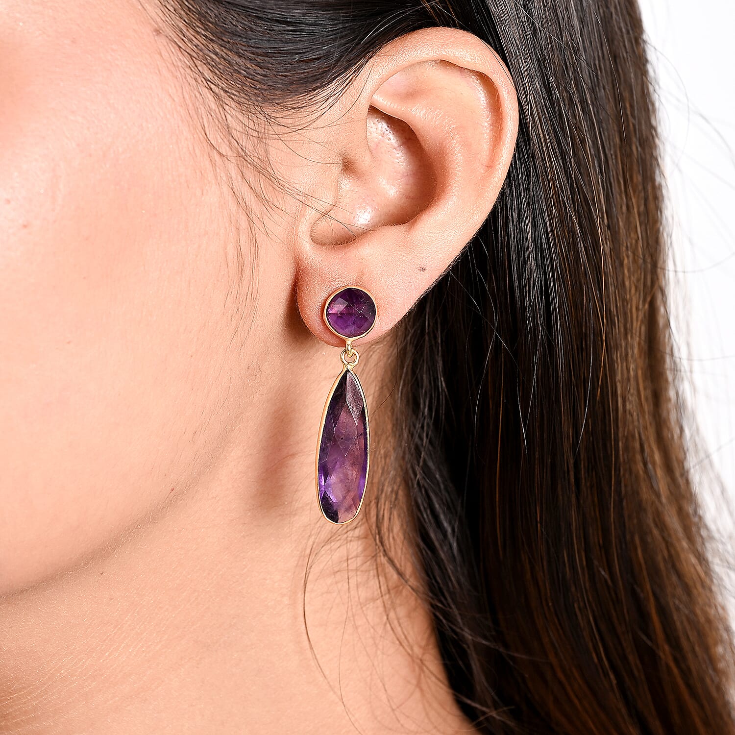 Purple Amethyst Drop Earrings in Goldtone 20ctw