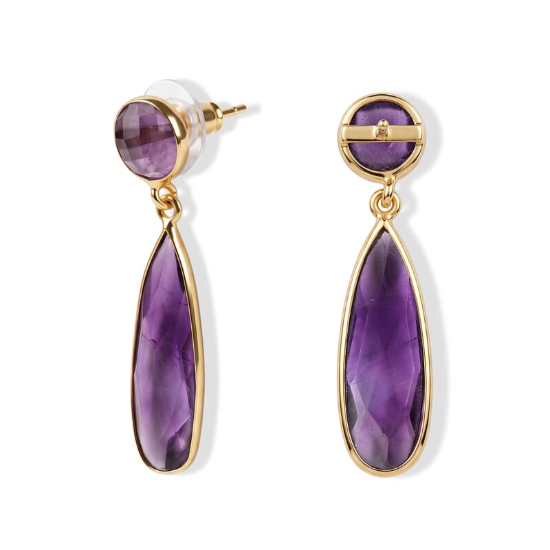 Purple Amethyst Drop Earrings in Goldtone 20ctw