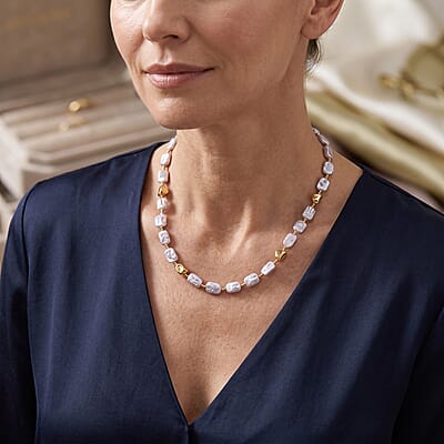 White Keshi Pearl Necklace (20 Inches) in Silvertone