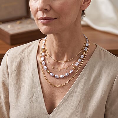 White Keshi Pearl Necklace (20 Inches) in Silvertone