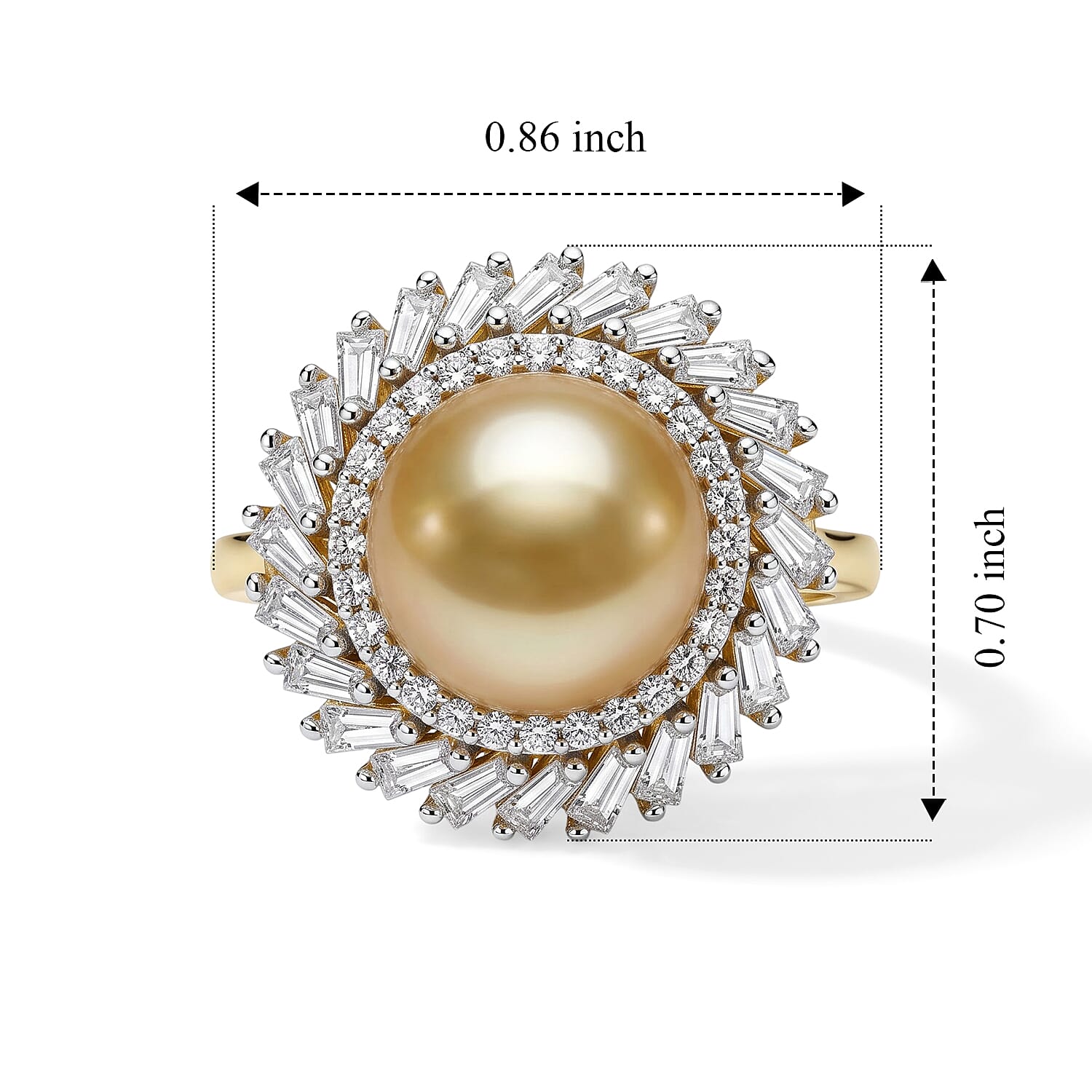 D'Joy Premium South Sea Pearl 10mm and Moissanite 1.50 ctw Halo Ring in 18K Vermeil Yellow Gold Over Sterling Silver (Size 10.0)