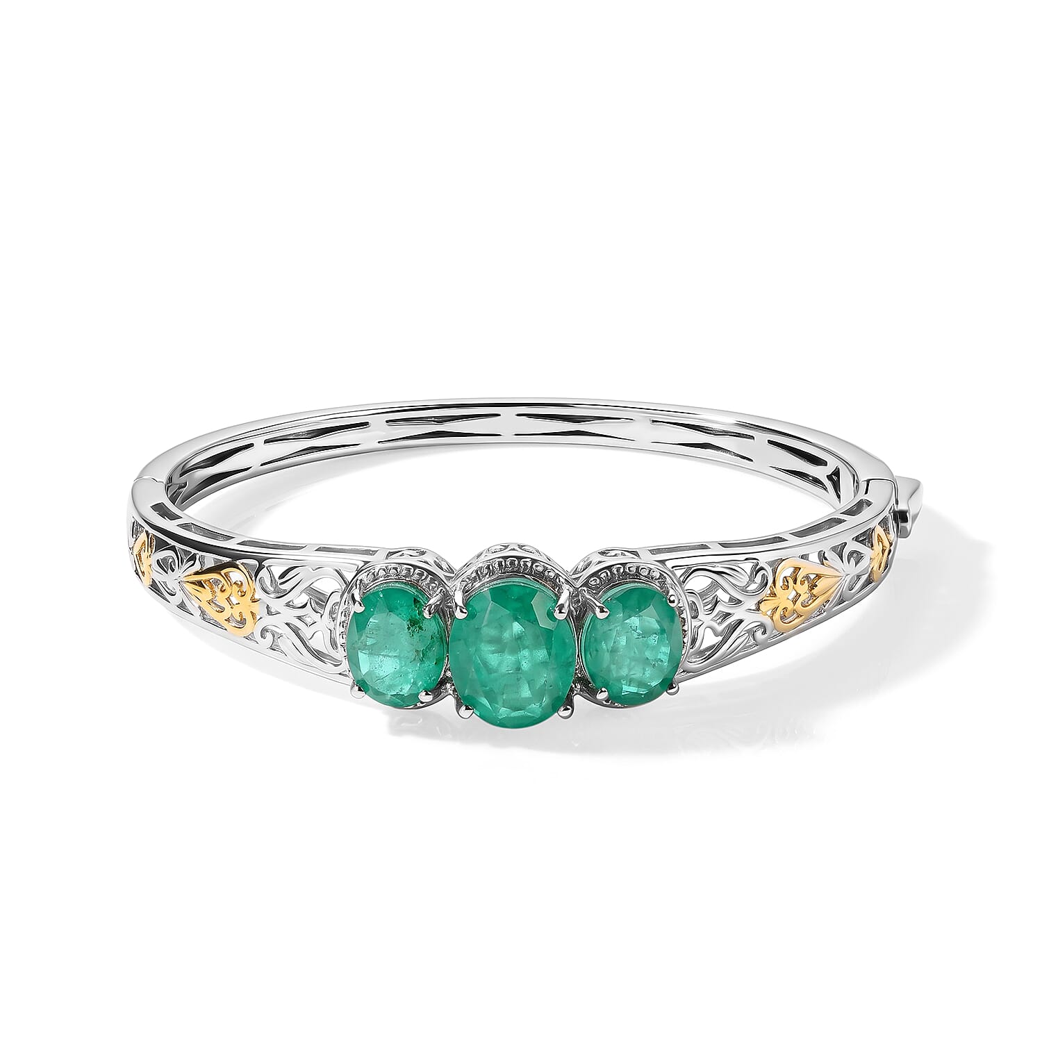 EverTrue Emeraldine Triplet Quartz Full Bangle in 18K YG Plated and Platinum Bond 11.51 ctw