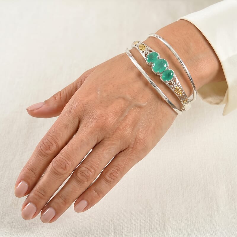 EverTrue Emeraldine Triplet Quartz Full Bangle in 18K YG Plated and Platinum Bond 11.51 ctw