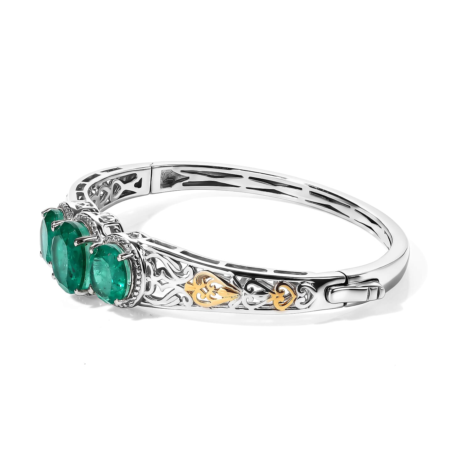 EverTrue Emeraldine Triplet Quartz Full Bangle in 18K YG Plated and Platinum Bond 11.51 ctw