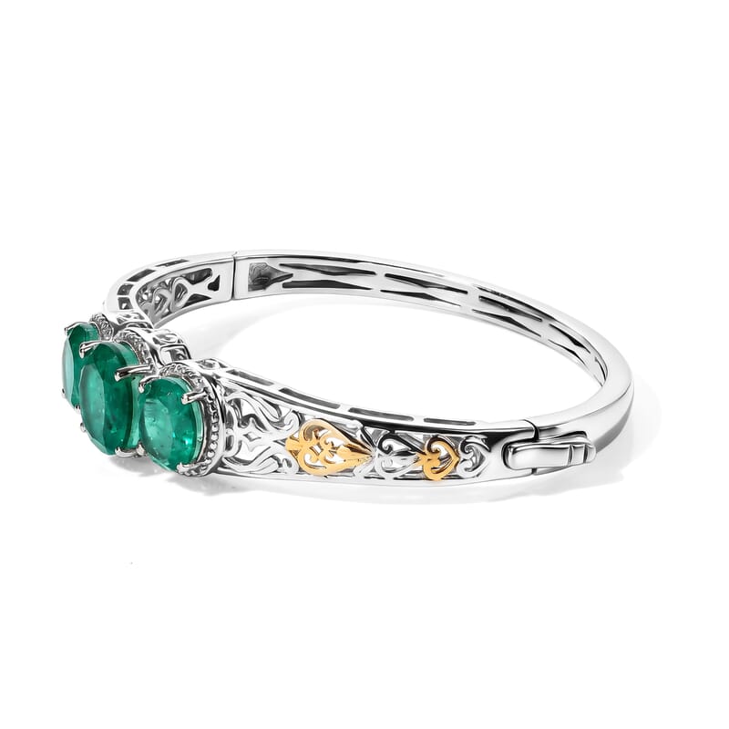 EverTrue Emeraldine Triplet Quartz Full Bangle in 18K YG Plated and Platinum Bond 11.51 ctw