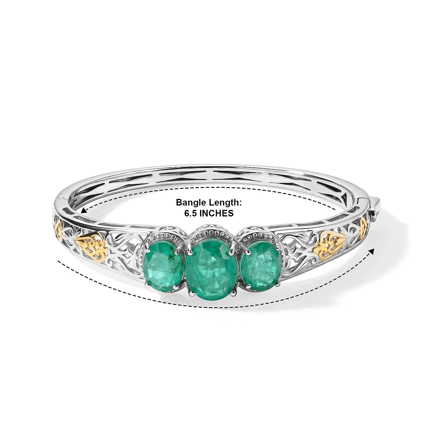 EverTrue Emeraldine Triplet Quartz Full Bangle in 18K YG Plated and Platinum Bond 11.51 ctw