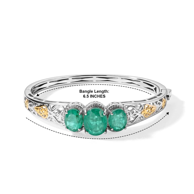 EverTrue Emeraldine Triplet Quartz Full Bangle in 18K YG Plated and Platinum Bond 11.51 ctw