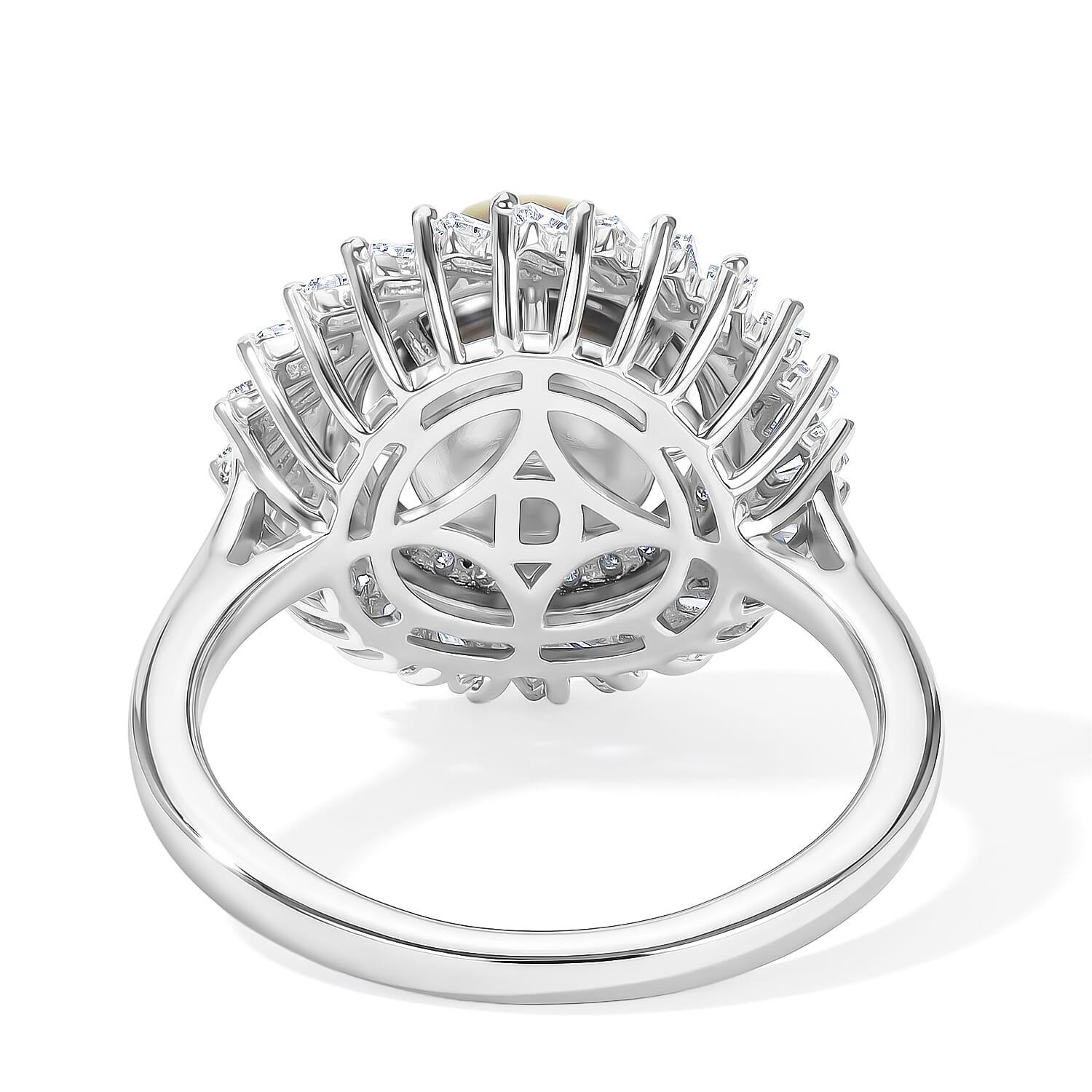 D'Joy Premium Tahitian Pearl and Moissanite 1.40 ctw Halo Ring in Rhodium Over Sterling Silver (Size 9.0)