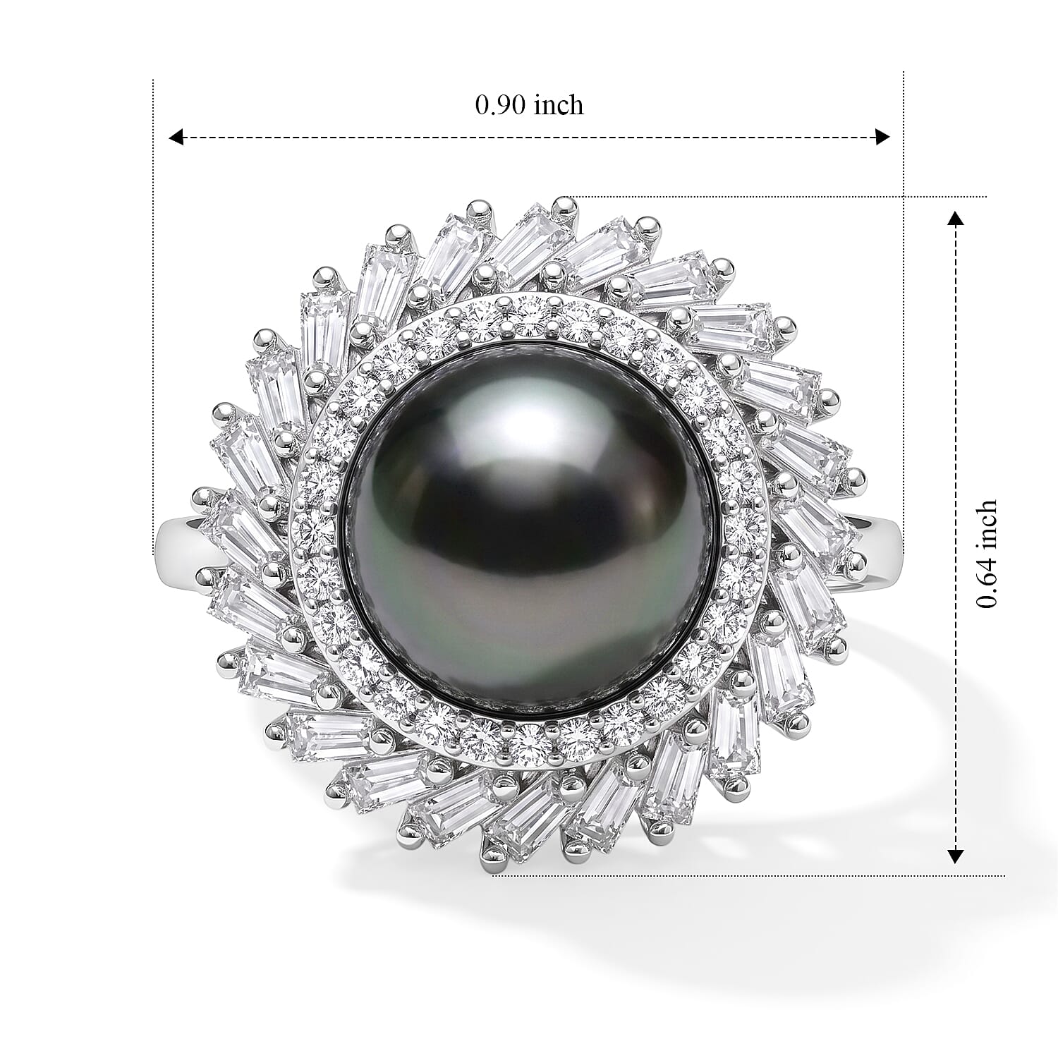 D'Joy Premium Tahitian Pearl and Moissanite 1.40 ctw Halo Ring in Rhodium Over Sterling Silver (Size 9.0)