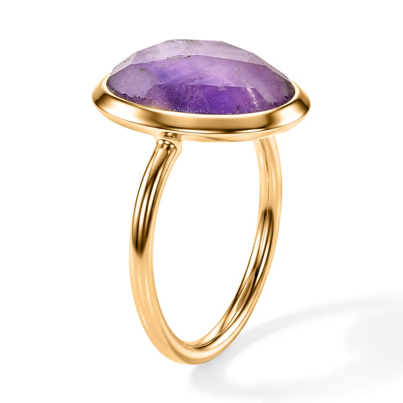 Amethyst and Amazonite Set of 2 Ring in Goldtone (Size 7.0) 7.9ctw