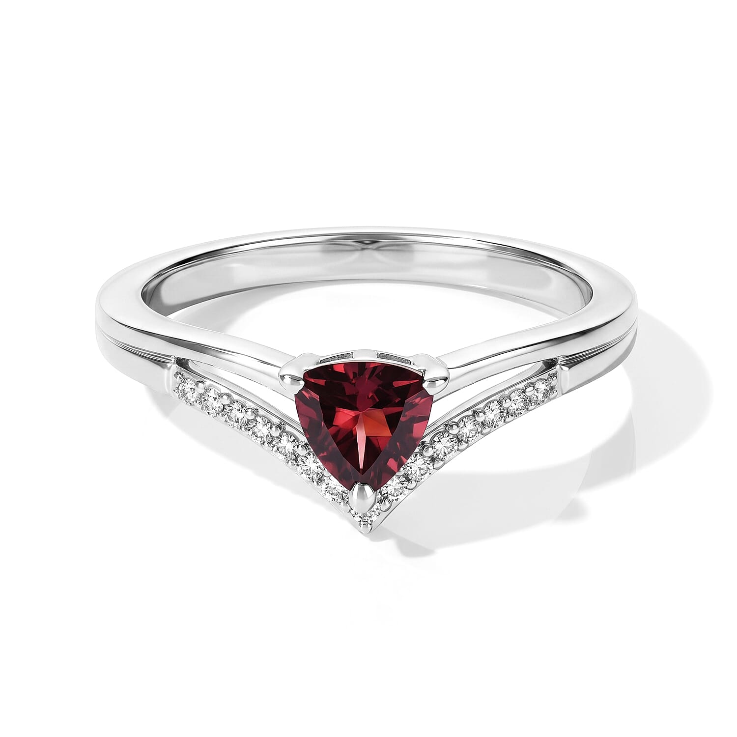 D'Joy Orissa Rhodolite Garnet and White Zircon 0.70 ctw Ring in Rhodium Over Sterling Silver (Size 6.0)