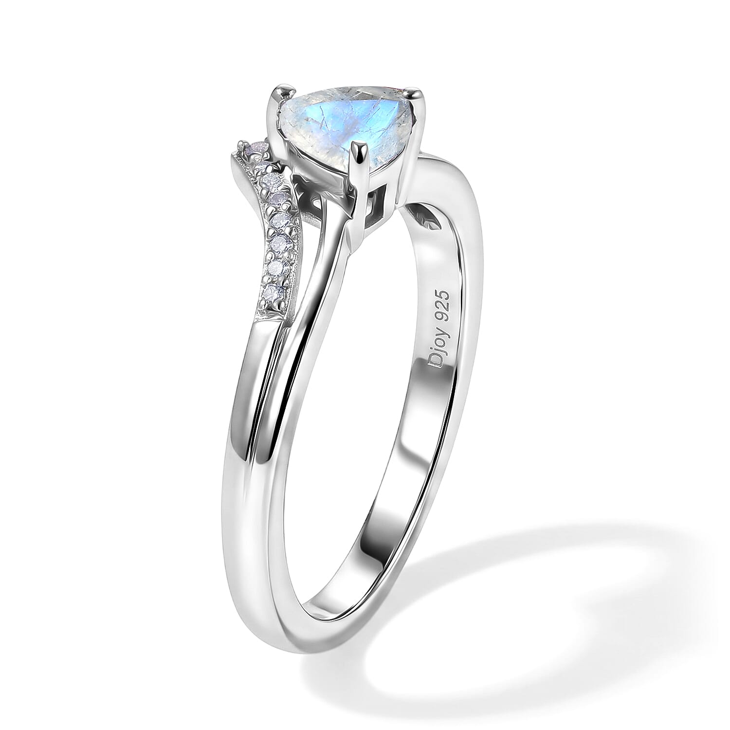 D'Joy Rainbow Moonstone and White Zircon 0.60 ctw Ring in Rhodium Over Sterling Silver (Size 8.0)