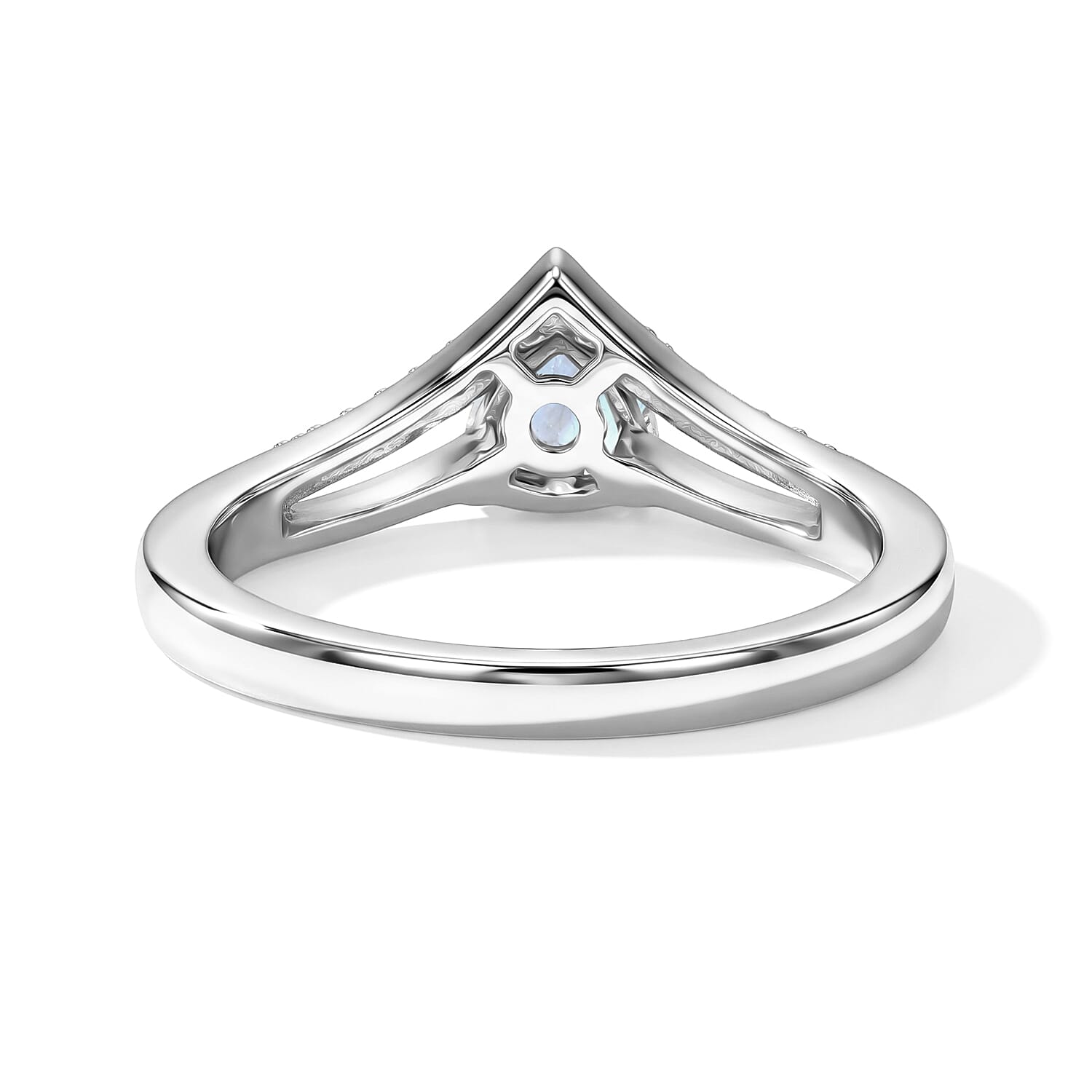 D'Joy Rainbow Moonstone and White Zircon 0.60 ctw Ring in Rhodium Over Sterling Silver (Size 8.0)