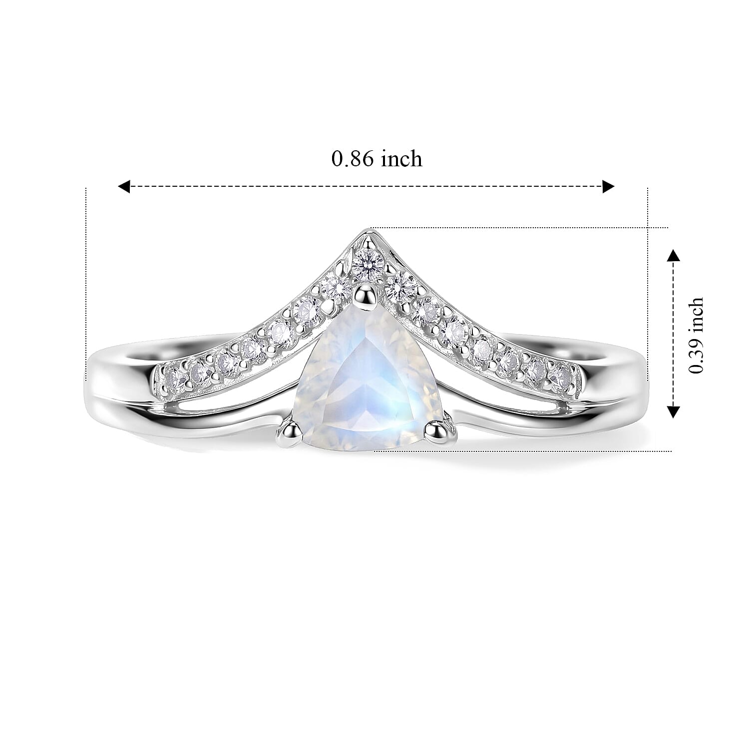 D'Joy Rainbow Moonstone and White Zircon 0.60 ctw Ring in Rhodium Over Sterling Silver (Size 8.0)