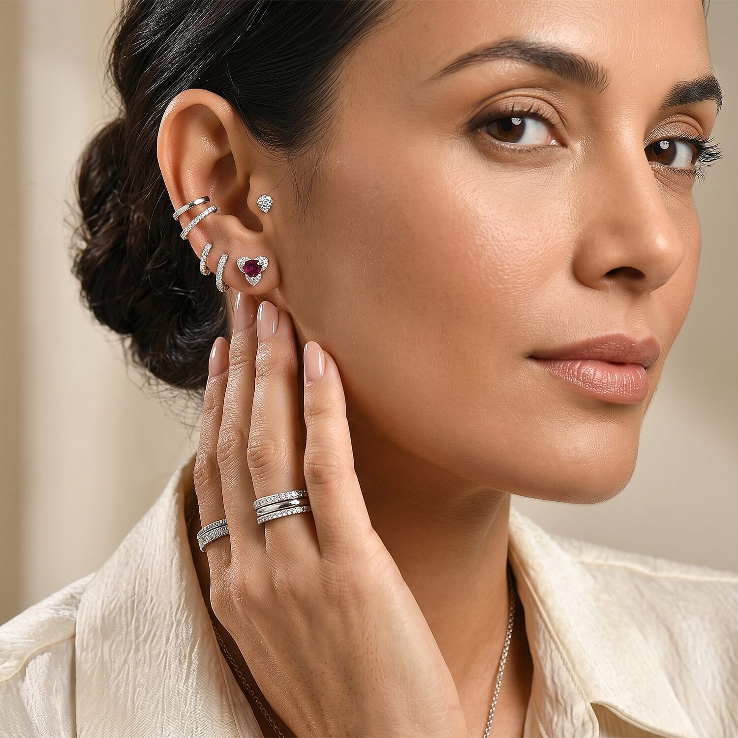 D'Joy Orissa Rhodolite Garnet and White Zircon 1.20 ctw Earrings in Rhodium Over Sterling Silver