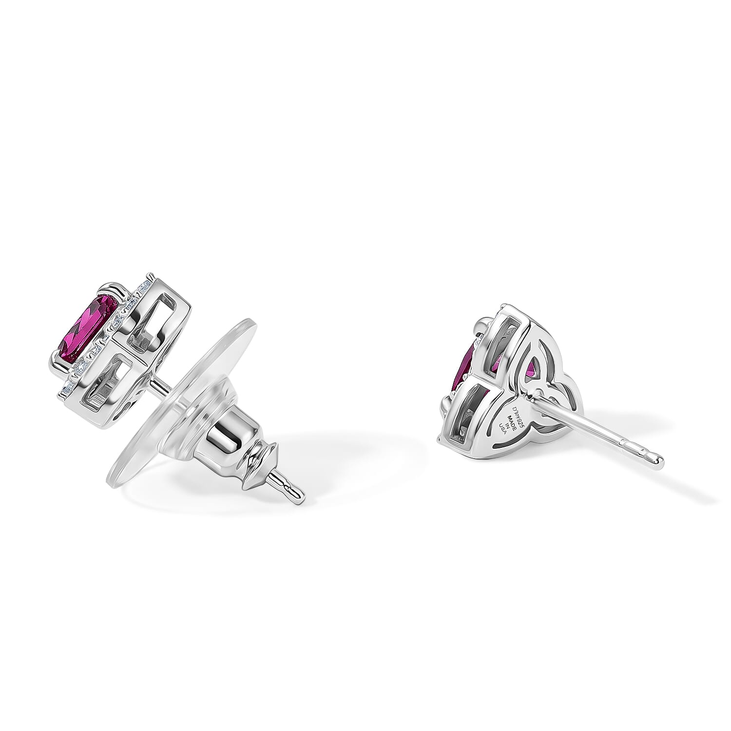 D'Joy Orissa Rhodolite Garnet and White Zircon 1.20 ctw Earrings in Rhodium Over Sterling Silver