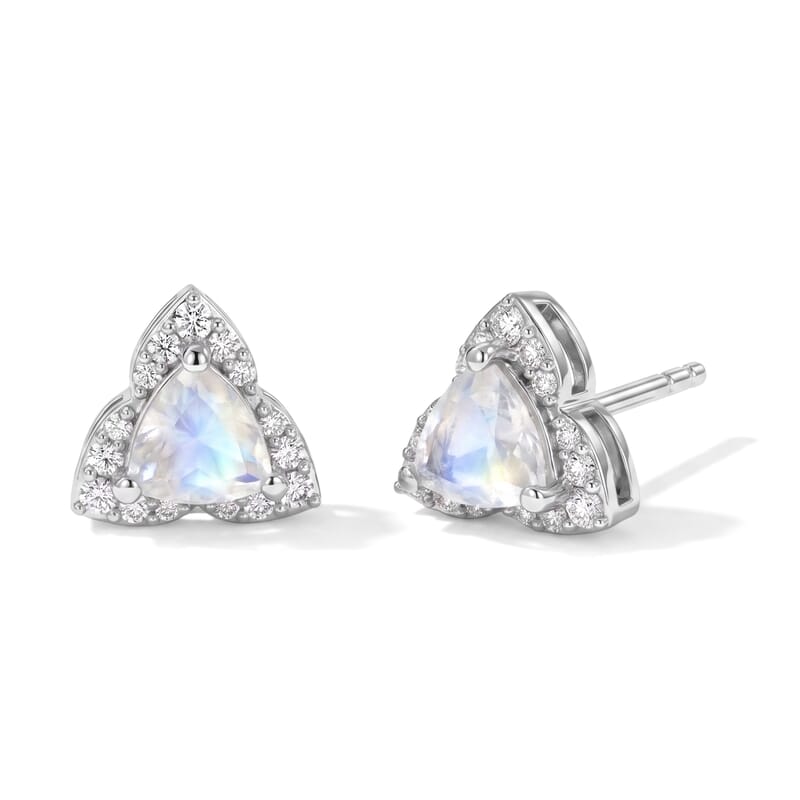 D'Joy Rainbow Moonstone and White Zircon 1.15 ctw Earrings in Rhodium Over Sterling Silver