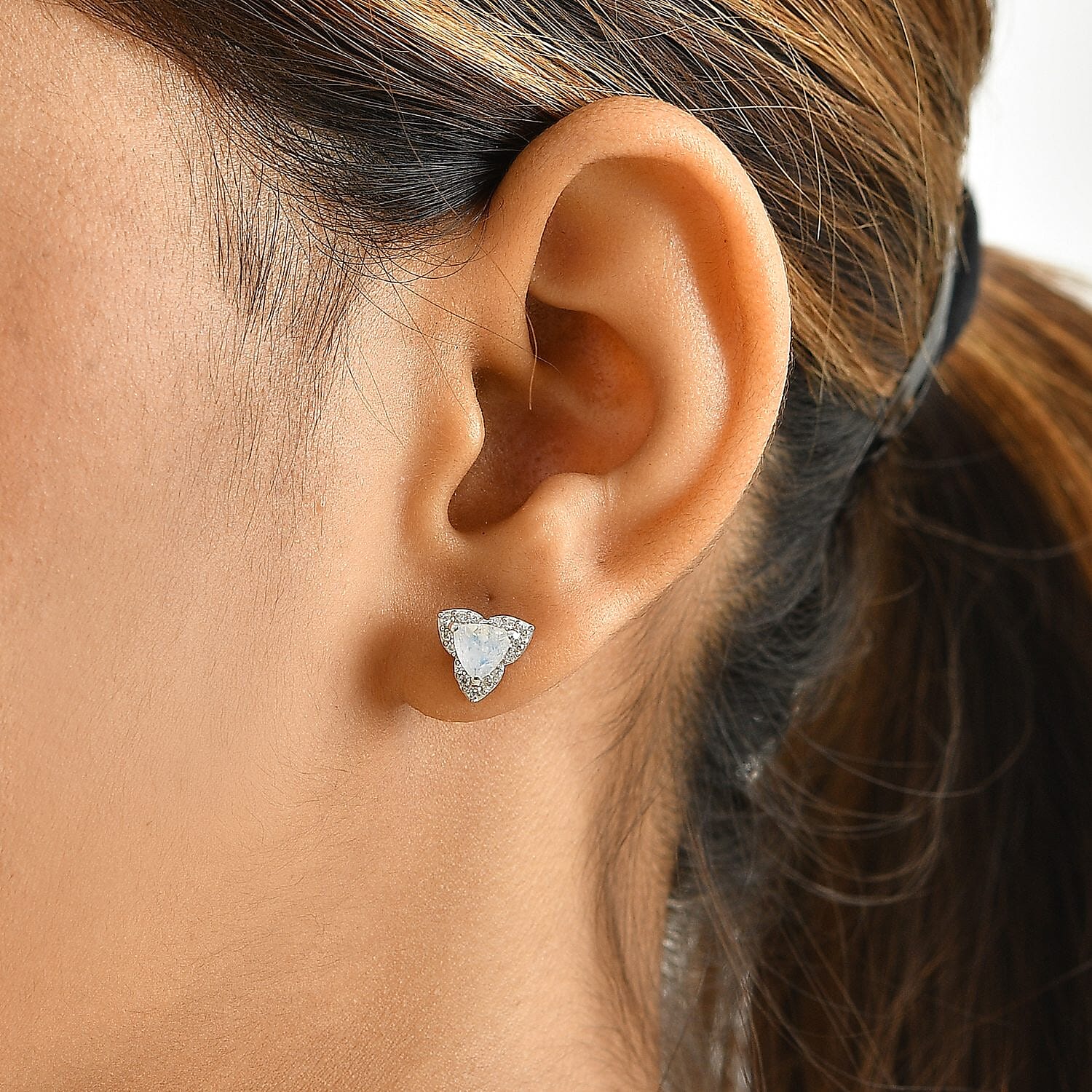 D'Joy Rainbow Moonstone and White Zircon 1.15 ctw Earrings in Rhodium Over Sterling Silver