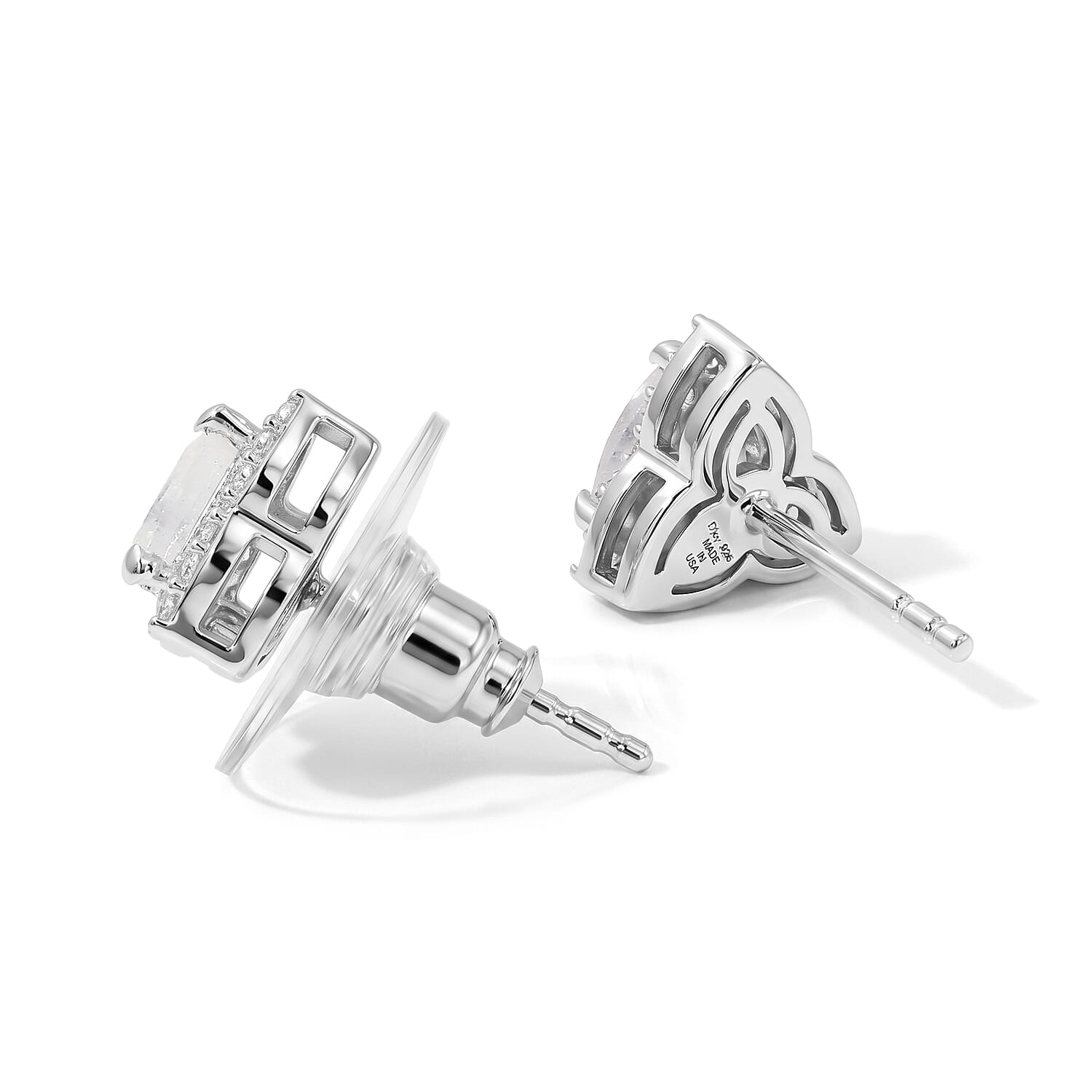 D'Joy Rainbow Moonstone and White Zircon 1.15 ctw Earrings in Rhodium Over Sterling Silver