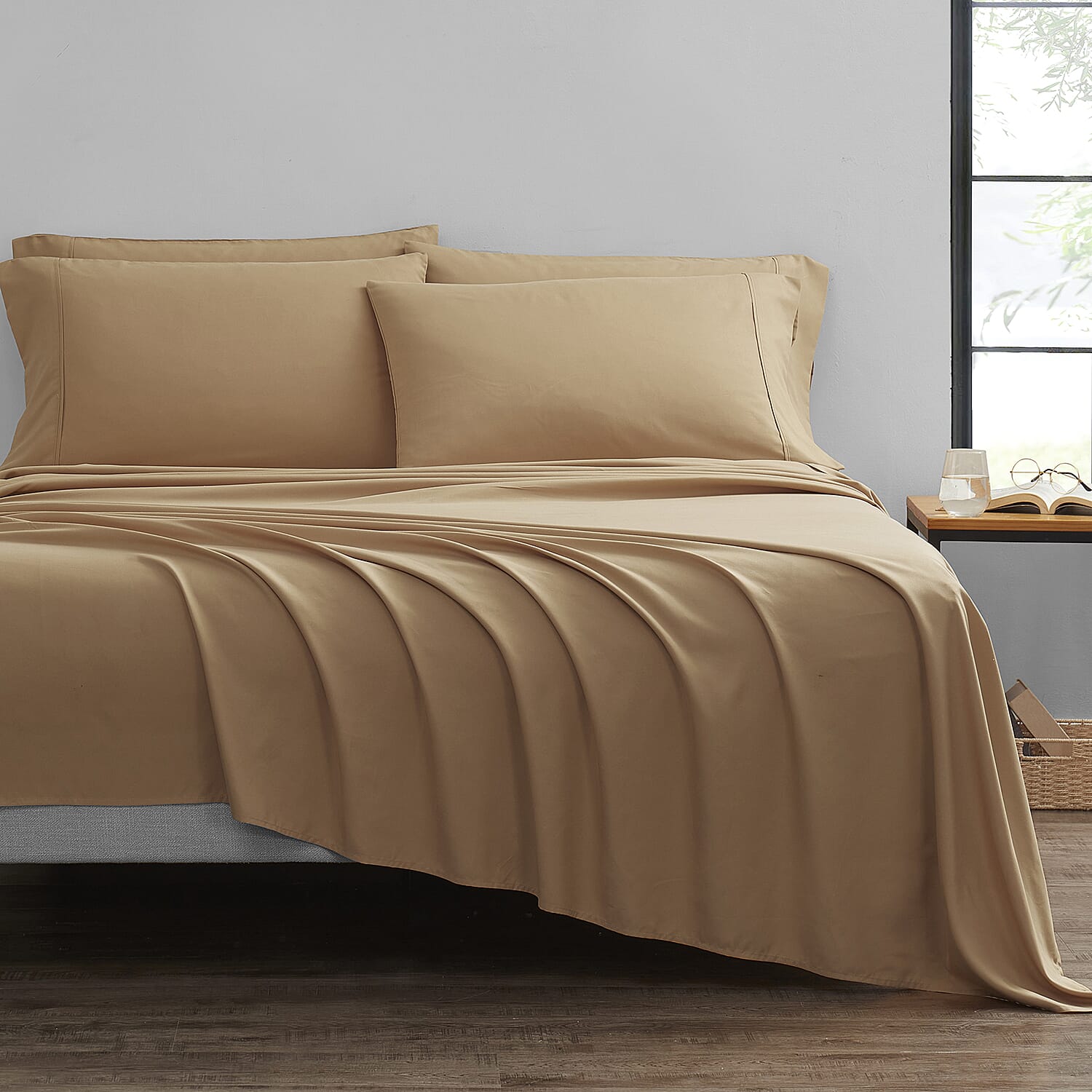 Bibb Home 6-Piece Gold Bamboo Sheet Set -Queen