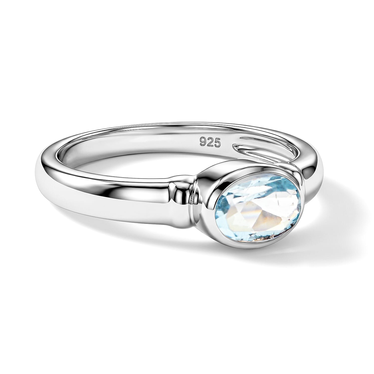 Aquamarine 0.55 ctw Oval East West Solitaire Ring in Sterling Silver (Size 7.0)