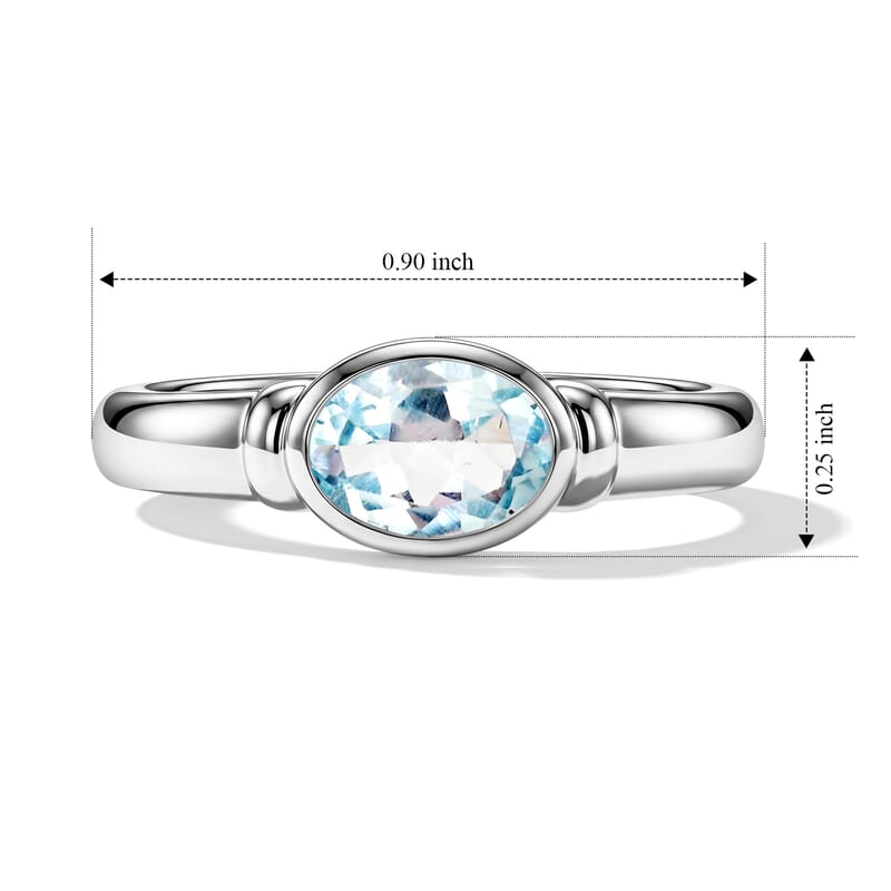 Aquamarine 0.55 ctw Oval East West Solitaire Ring in Sterling Silver (Size 7.0)