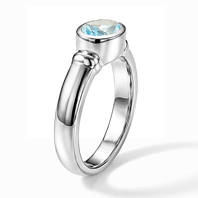 Aquamarine 0.55 ctw Oval East West Solitaire Ring in Sterling Silver (Size 8.0)