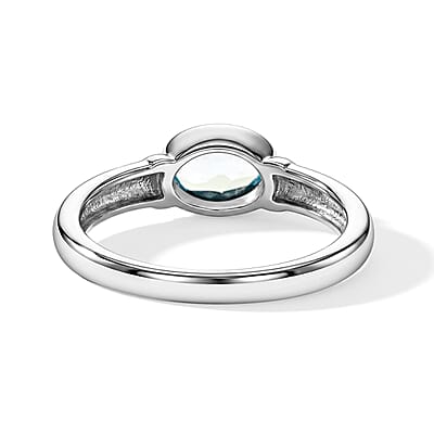 Aquamarine 0.55 ctw Oval East West Solitaire Ring in Sterling Silver (Size 8.0)