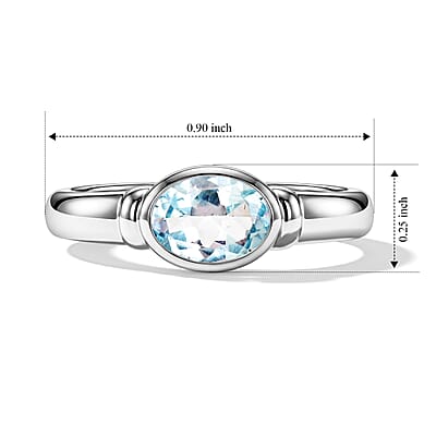 Aquamarine 0.55 ctw Oval East West Solitaire Ring in Sterling Silver (Size 8.0)