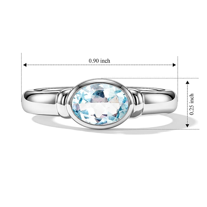 Aquamarine 0.55 ctw Oval East West Solitaire Ring in Sterling Silver (Size 8.0)