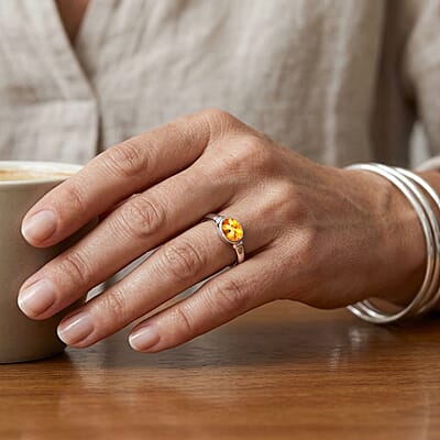 Citrine 0.80 ctw Oval East West Solitaire Ring in Sterling Silver (Size 7.0)