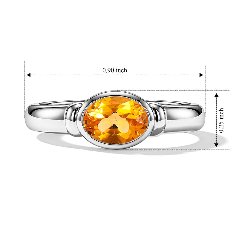 Citrine 0.80 ctw Oval East West Solitaire Ring in Sterling Silver (Size 7.0)
