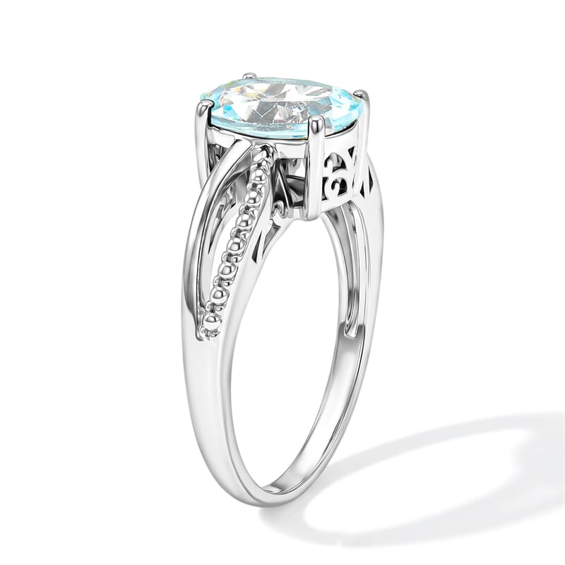 Simulated Blue Diamond Oval Solitaire Ring in Sterling Silver (Size 7.0)