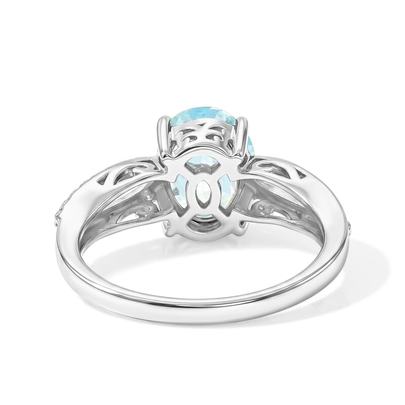 Simulated Blue Diamond Oval Solitaire Ring in Sterling Silver (Size 7.0)