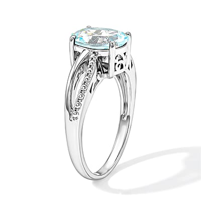 Simulated Blue Diamond Oval Solitaire Ring in Sterling Silver (Size 8.0)