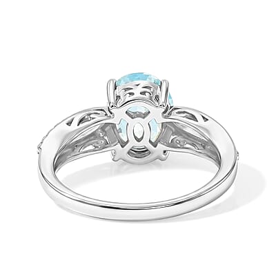 Simulated Blue Diamond Oval Solitaire Ring in Sterling Silver (Size 8.0)