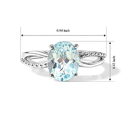 Simulated Blue Diamond Oval Solitaire Ring in Sterling Silver (Size 8.0)