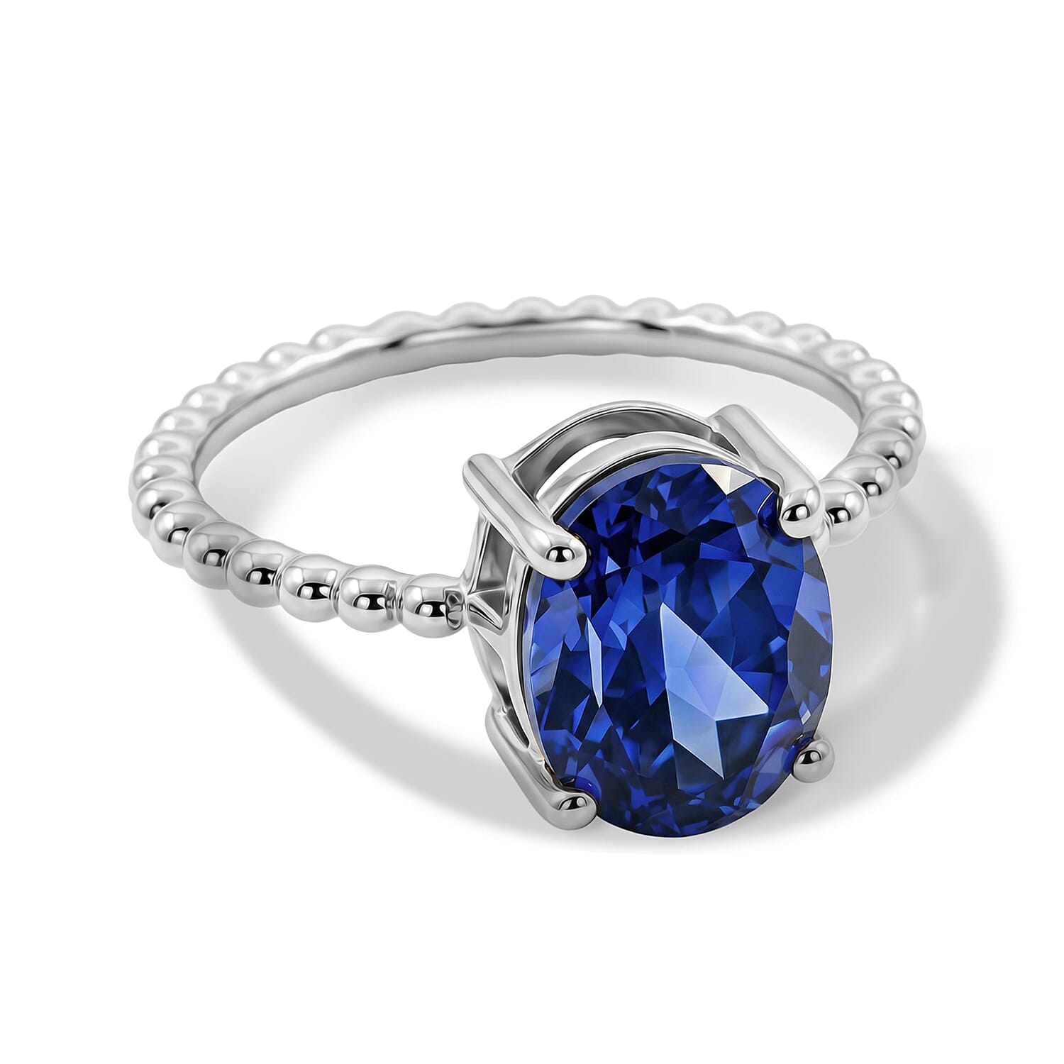 Simulated Blue Diamond Oval Solitaire Ring in Sterling Silver (Size 6.5)