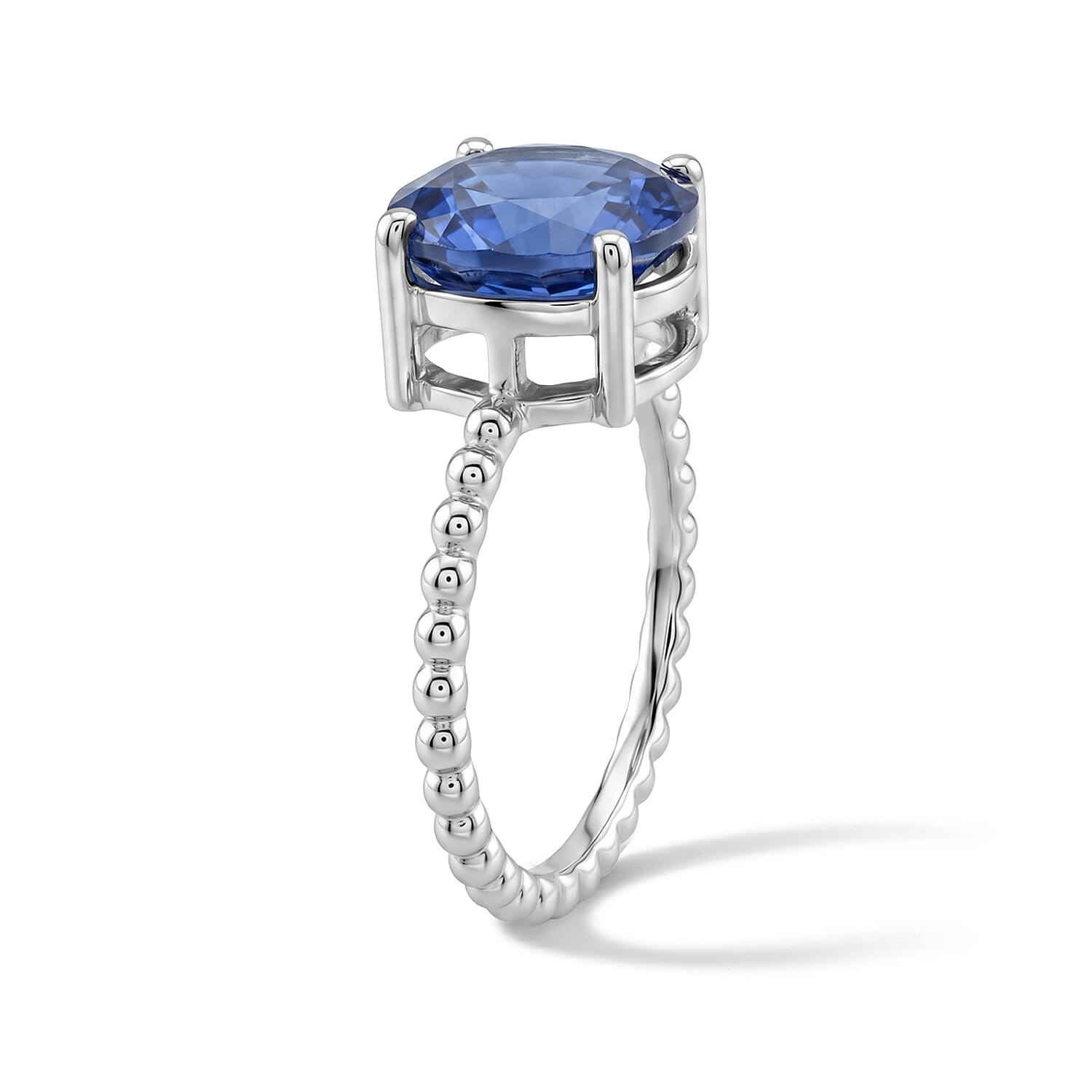 Simulated Blue Diamond Oval Solitaire Ring in Sterling Silver (Size 6.5)