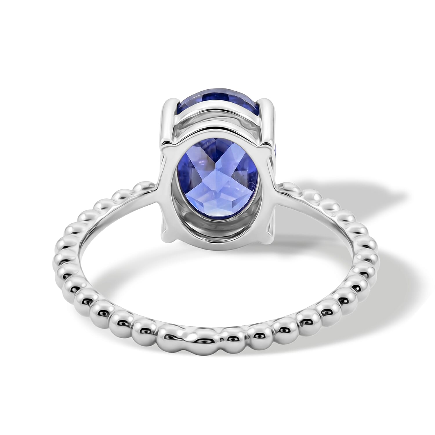 Simulated Blue Diamond Oval Solitaire Ring in Sterling Silver (Size 6.5)