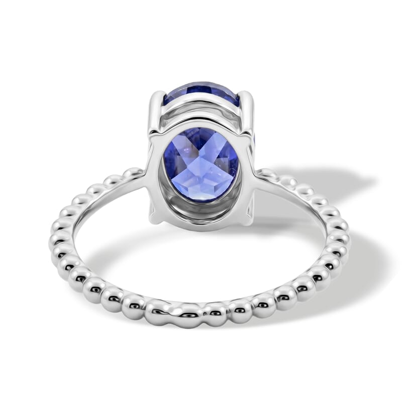 Simulated Blue Diamond Oval Solitaire Ring in Sterling Silver (Size 6.5)