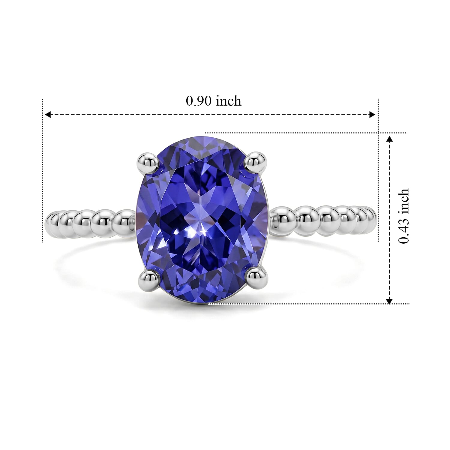 Simulated Blue Diamond Oval Solitaire Ring in Sterling Silver (Size 6.5)