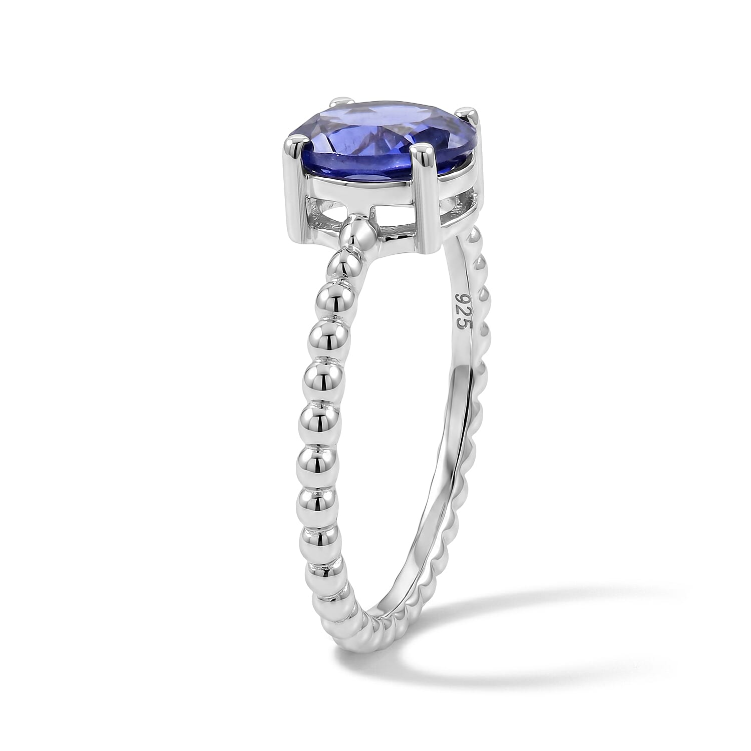 Simulated Blue Diamond Oval Solitaire Ring in Sterling Silver (Size 6.5)