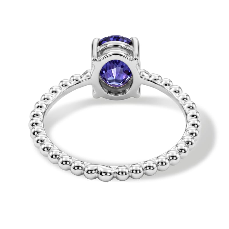 Simulated Blue Diamond Oval Solitaire Ring in Sterling Silver (Size 6.5)