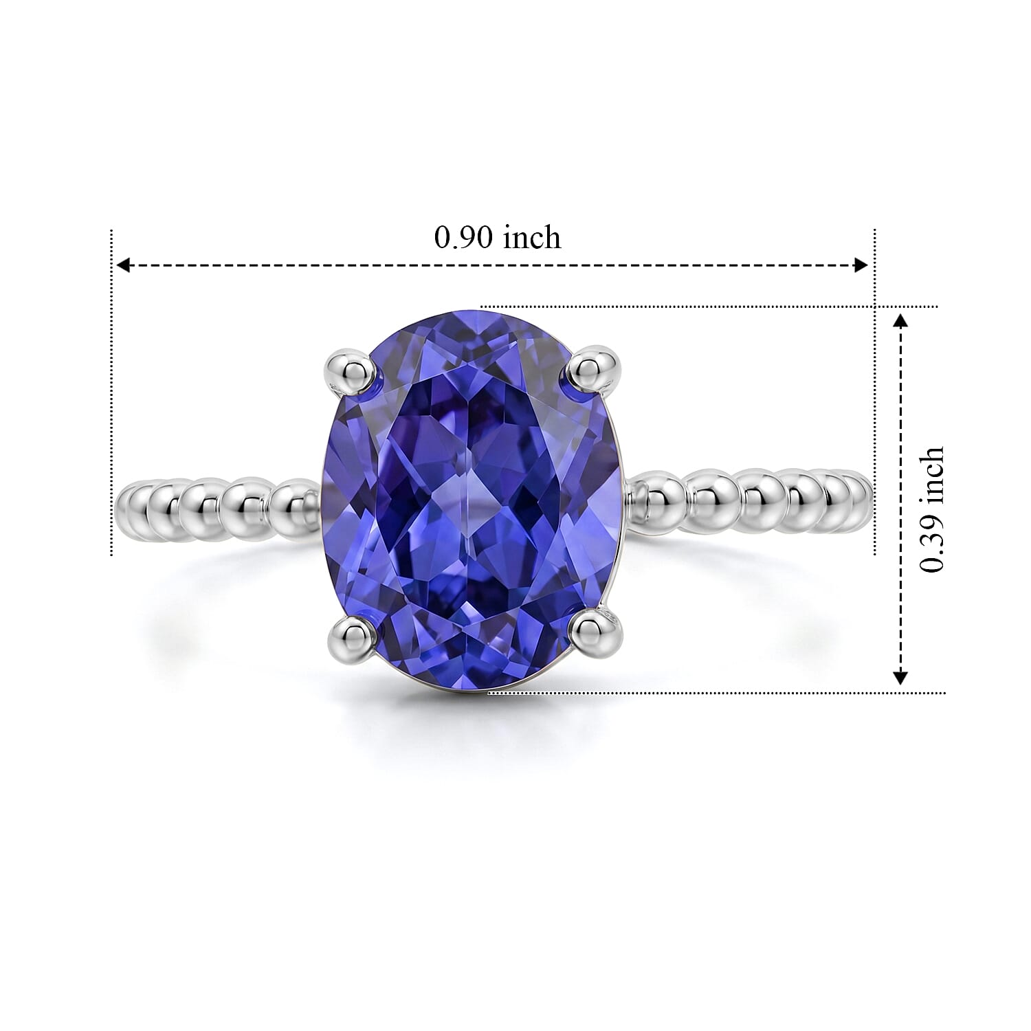 Simulated Blue Diamond Oval Solitaire Ring in Sterling Silver (Size 6.5)