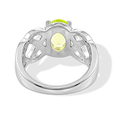 Peridot 2.06 ctw Oval Solitaire Ring in Sterling Silver (Size 6.0)