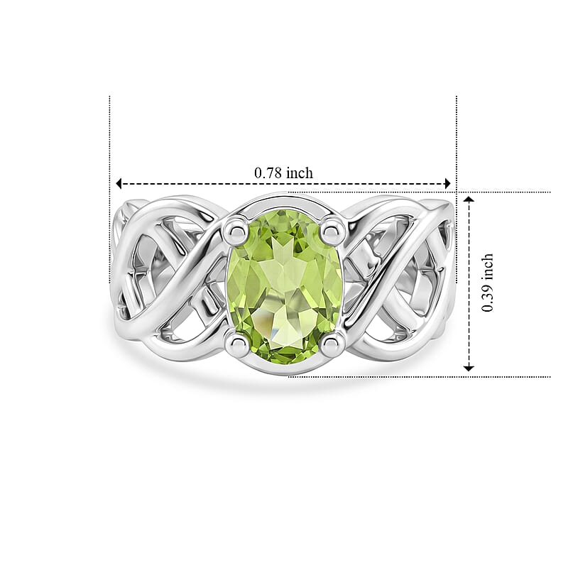 Peridot 2.06 ctw Oval Solitaire Ring in Sterling Silver (Size 6.0)
