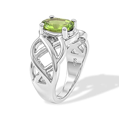 Peridot 2.06 ctw Oval Solitaire Ring in Sterling Silver (Size 9.0)