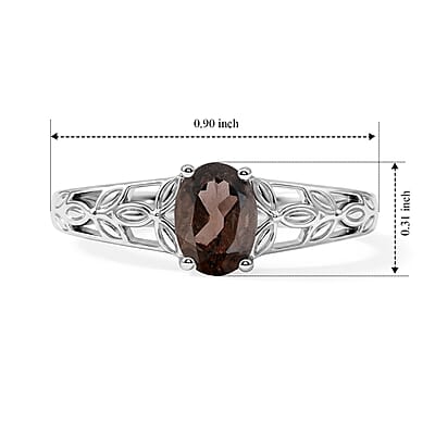 Smoky Quartz 0.80 ctw Oval Solitaire Ring in Sterling Silver (Size 7.0)